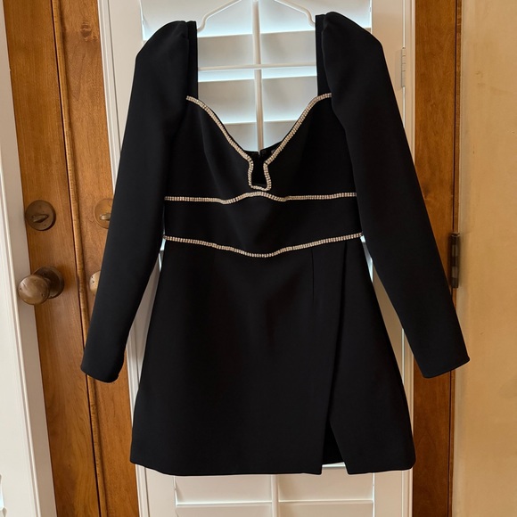 Self Portrait Black Crepe Diamante Detail Mini Dress, Size 8 - Picture 8 of 13